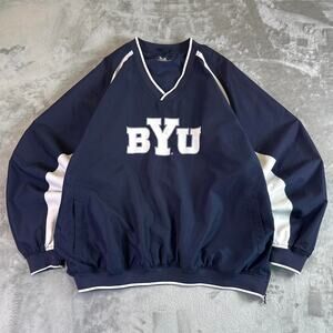 Y2K BYU Cougars Pullover Windbreaker Jacket XL Navy White V Neck Athletic